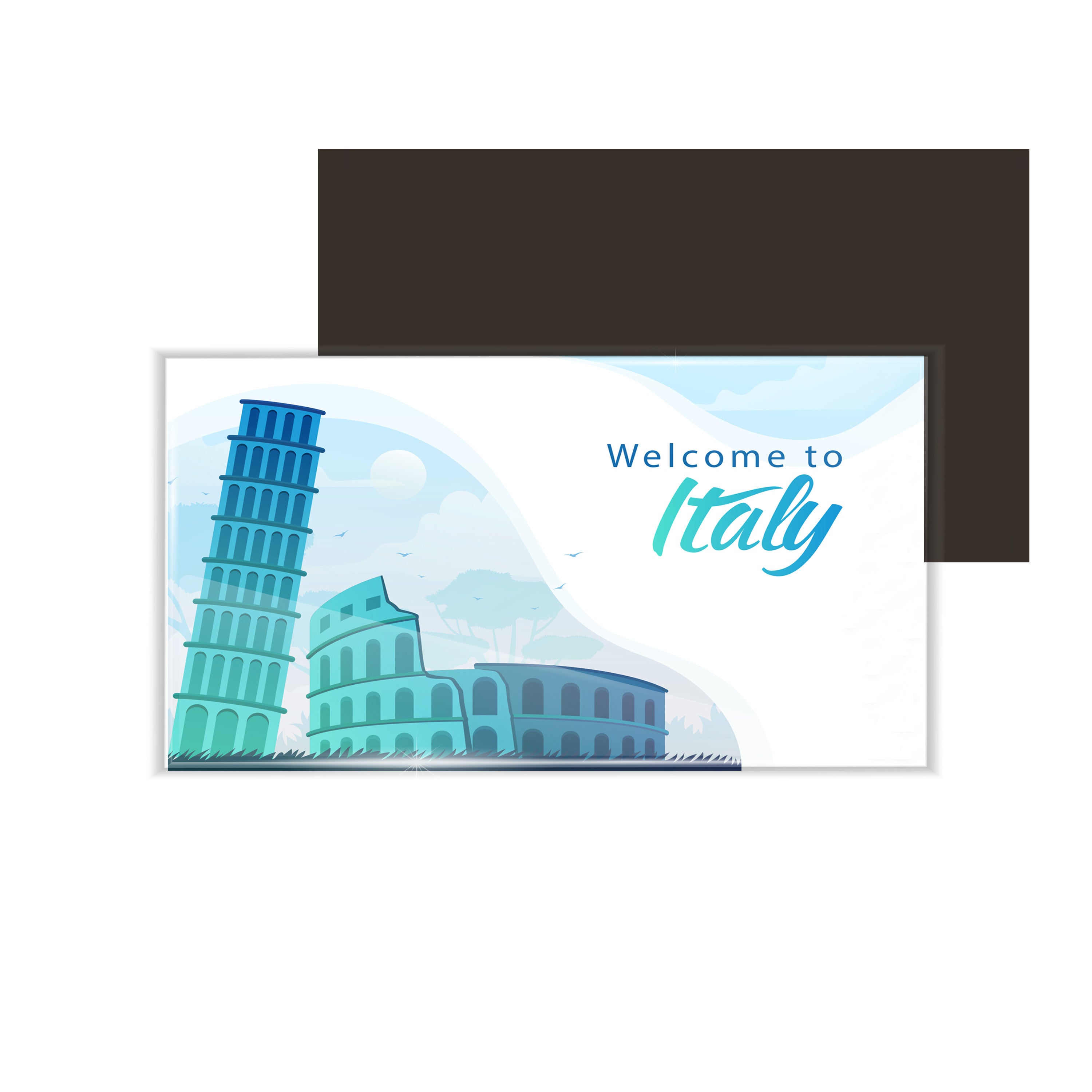 dhcrafts Fridge Magnet Rectangle Acrylic Glass (8.6 x 5.4 cm) Blue Travel Italy D1 Design Pack of 1